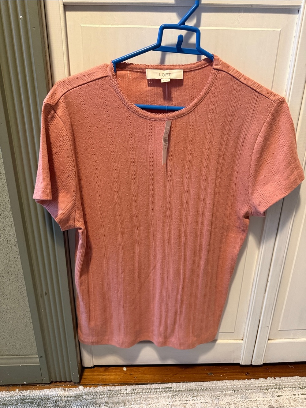 LOFT Coral-Pink Short Sleeve Ribbed Knit Top